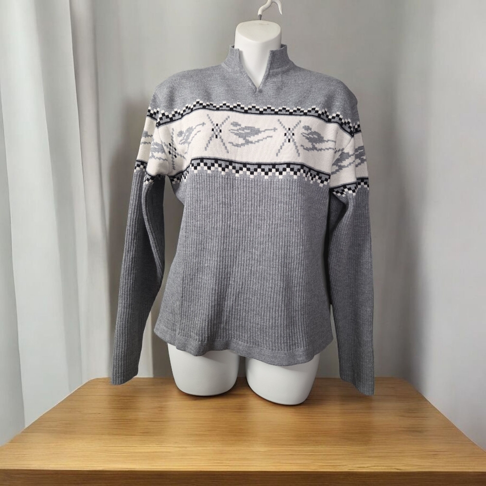 NILS Gray and Cream Women's Turtleneck Skier Sweater